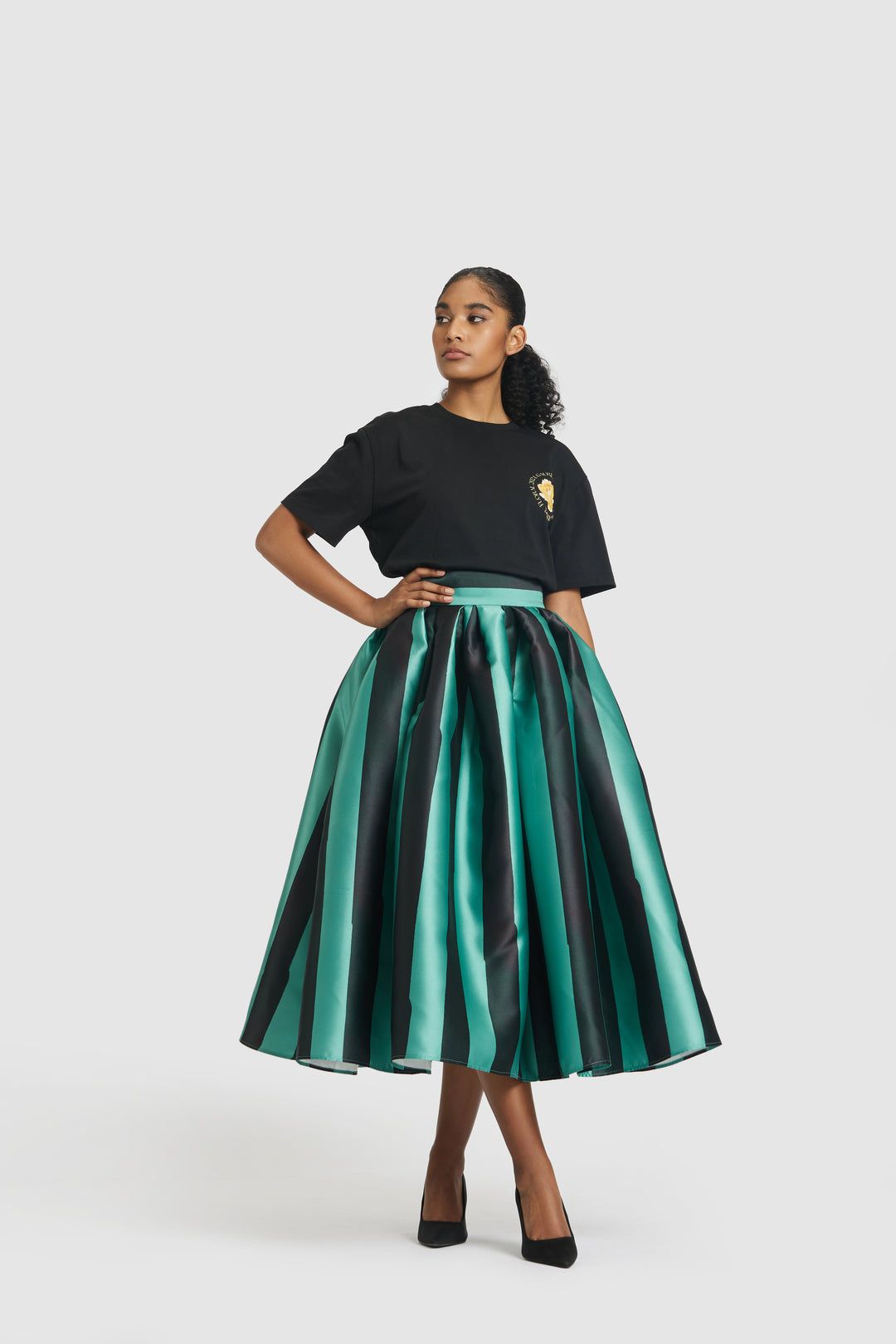 Tea Length Striped Skirt