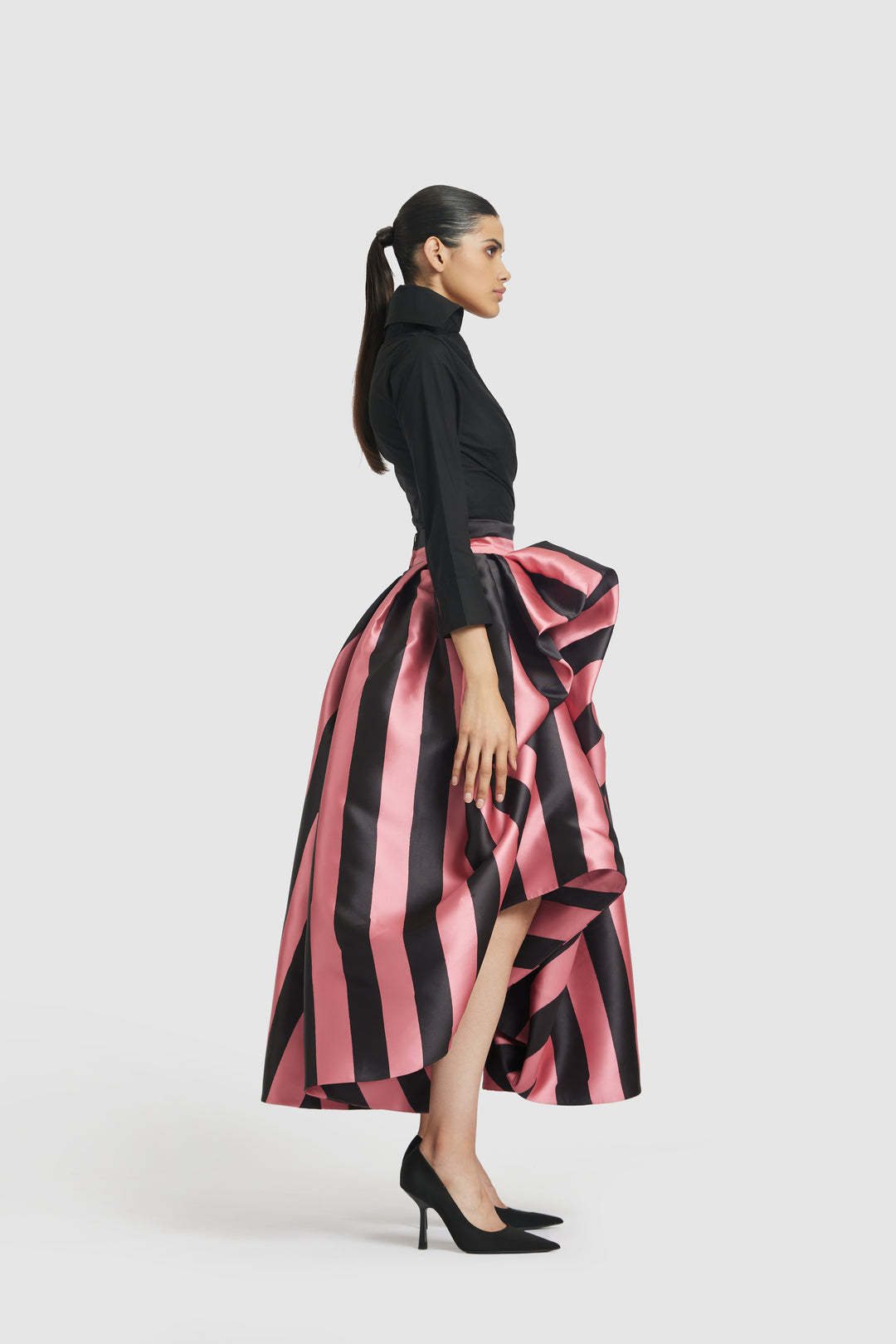 Tea Length Skirt Featuring Gathered Waist with Lifted Hem