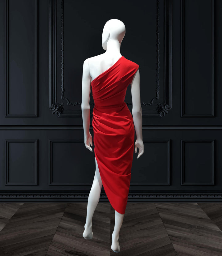 One shoulder side ruched asymmetrical dress