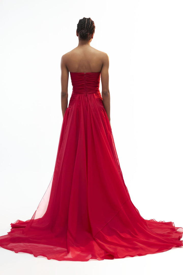 Strapless drop waisted gown
