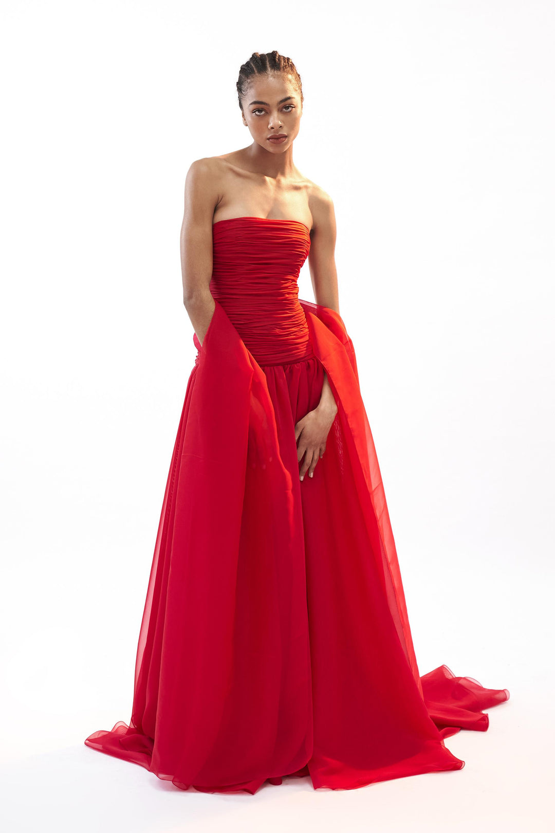 Strapless drop waisted gown