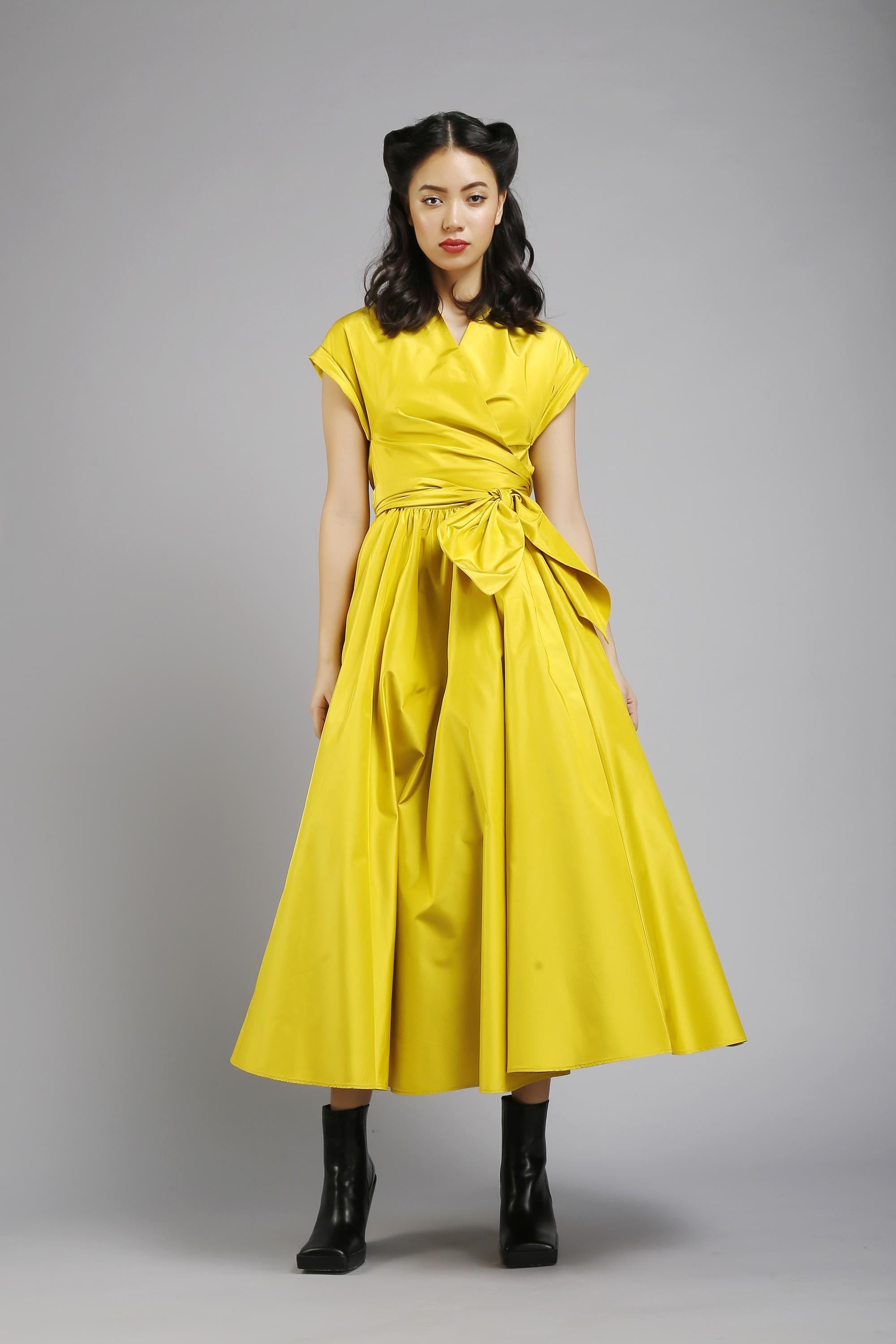 Collar neck drop sleeves knotted wrap dress Gauri and Nainika