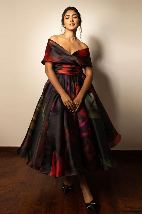 Printed Shawl Collar Midi