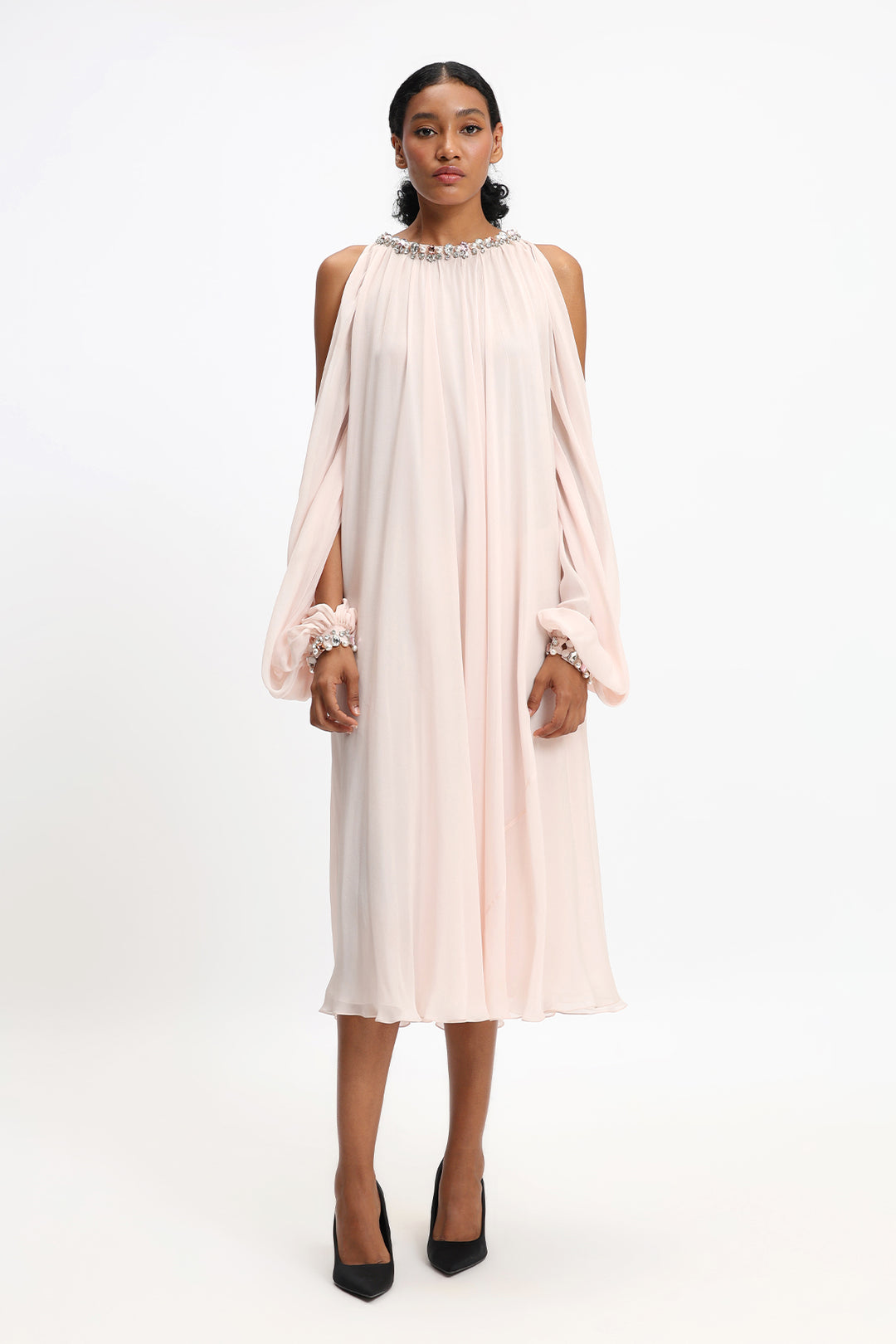 Flowing Chiffon Dress with Slit Sleeves – Gauri and Nainika