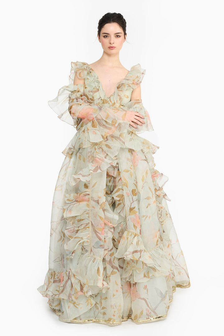 Light Teal Chinoiserie Lehenga