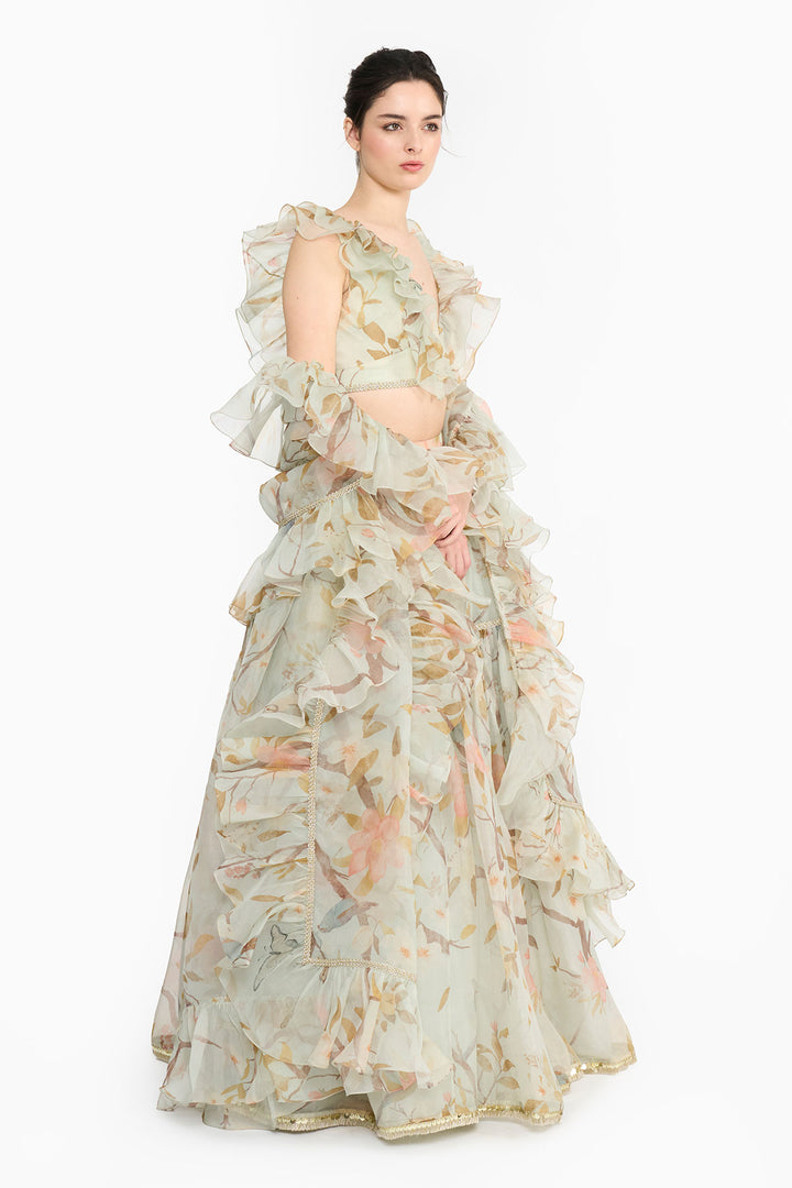 Light Teal Chinoiserie Lehenga