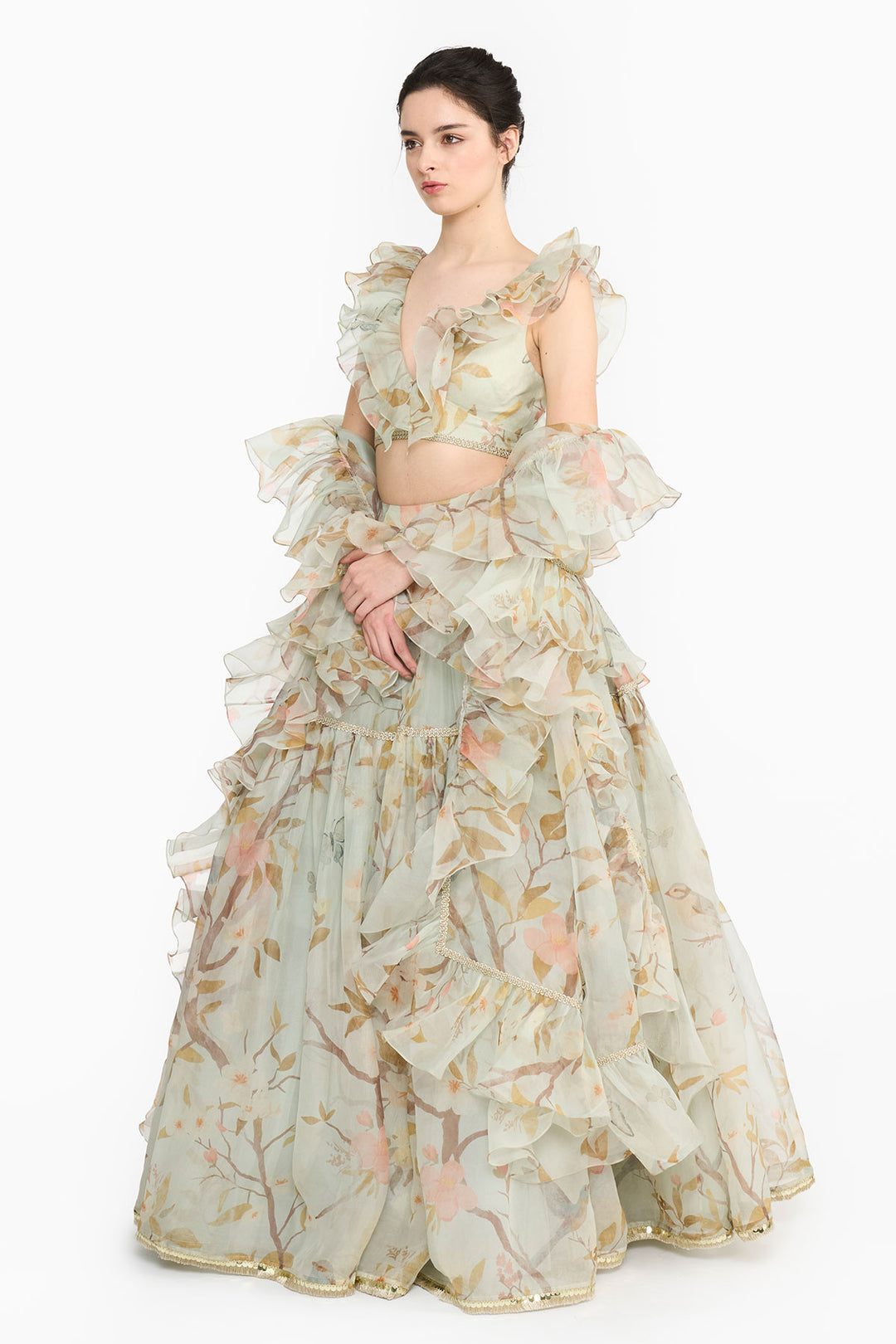 Light Teal Chinoiserie Lehenga