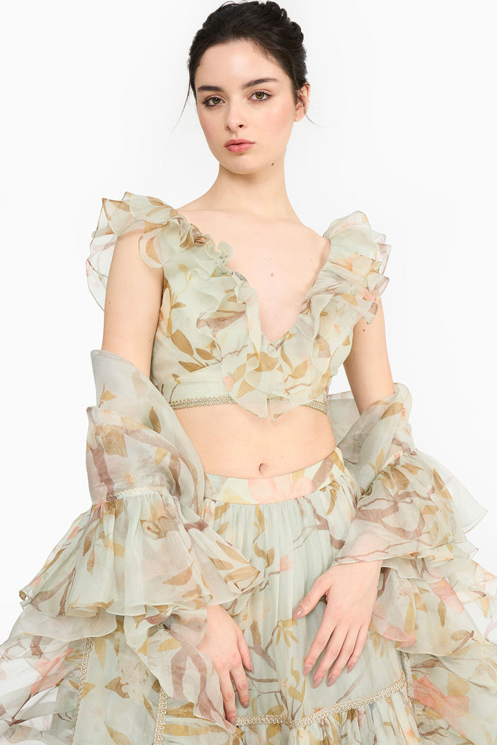 Light Teal Chinoiserie Lehenga