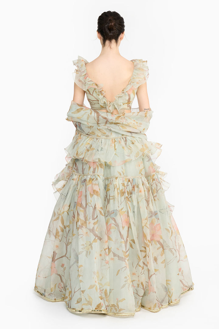 Light Teal Chinoiserie Lehenga