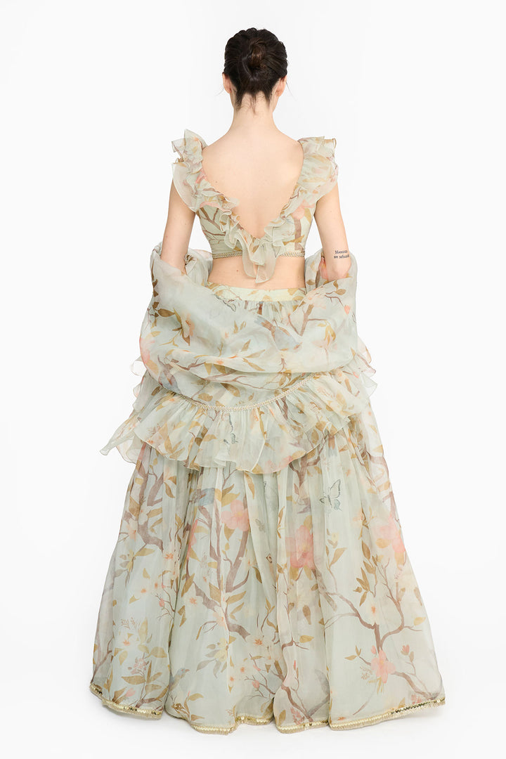 Light Teal Chinoiserie Lehenga