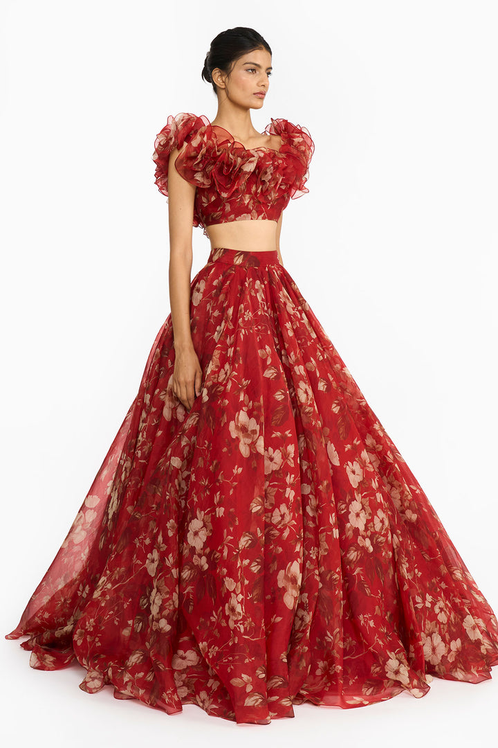 Red Forest Lehenga