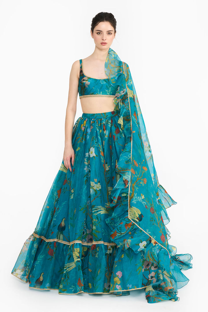 Turquoise Chinoiserie Lehenga