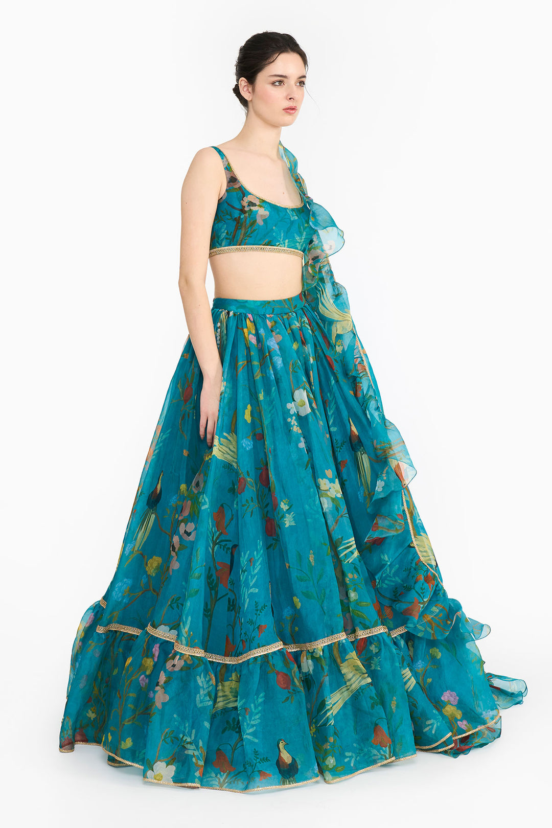 Turquoise Chinoiserie Lehenga