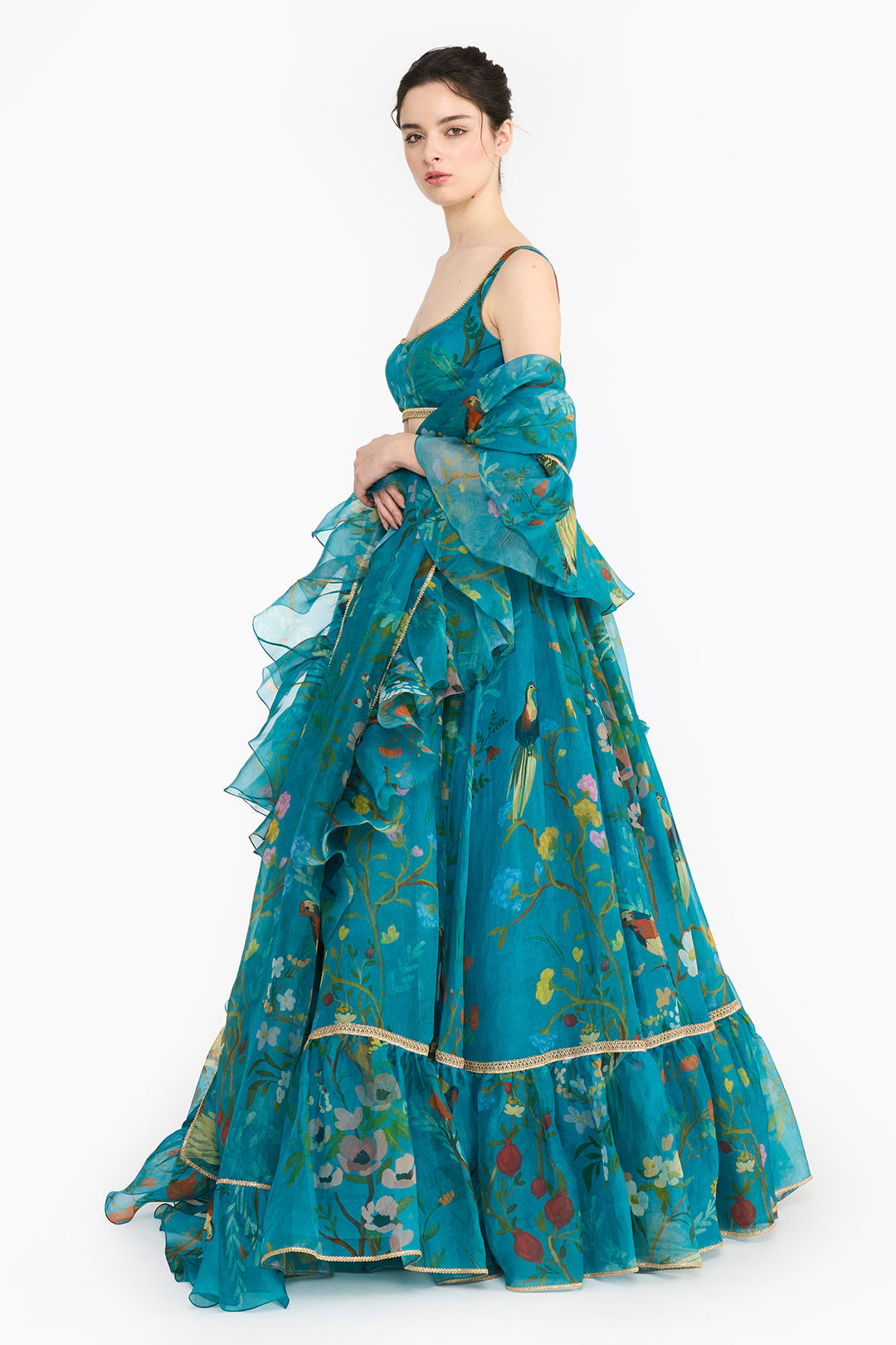 Turquoise Chinoiserie Lehenga