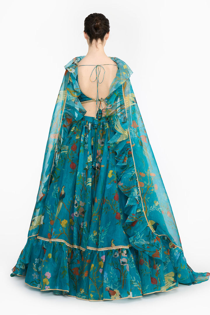 Turquoise Chinoiserie Lehenga