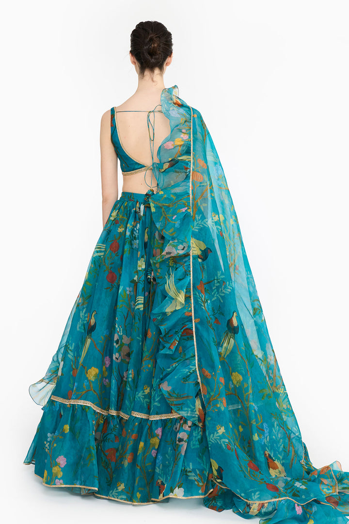 Turquoise Chinoiserie Lehenga