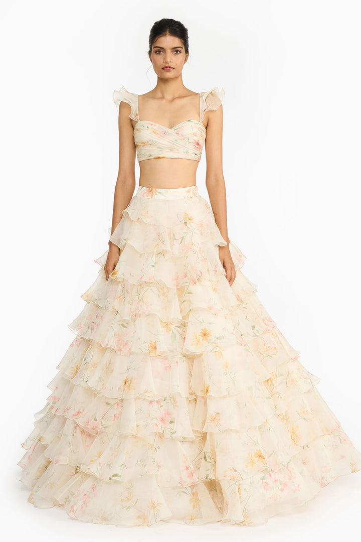 Pink And Yellow Wildflower Lehenga