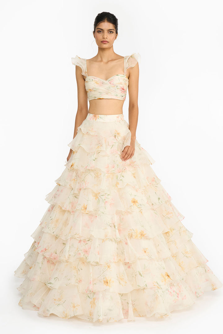 Pink And Yellow Wildflower Lehenga