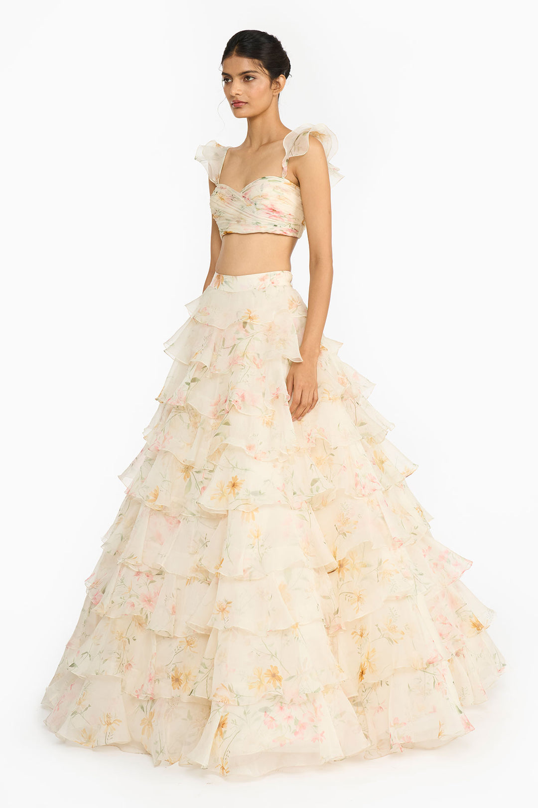 Pink And Yellow Wildflower Lehenga