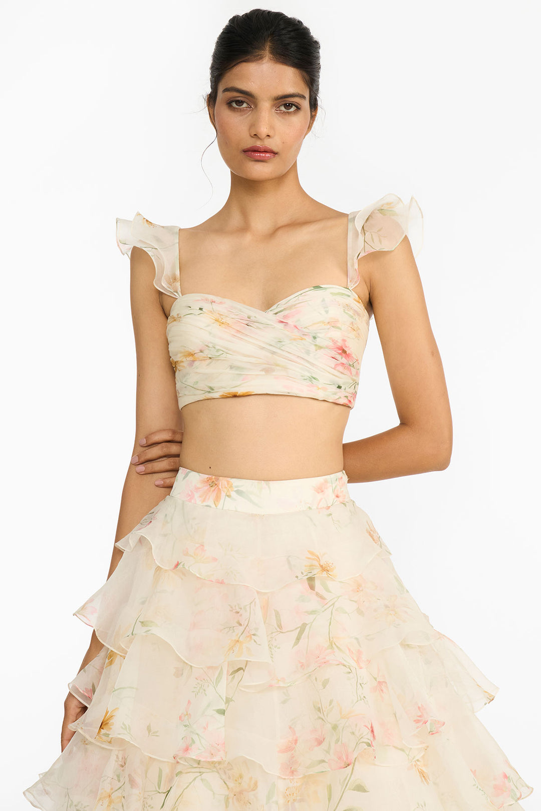 Pink And Yellow Wildflower Lehenga