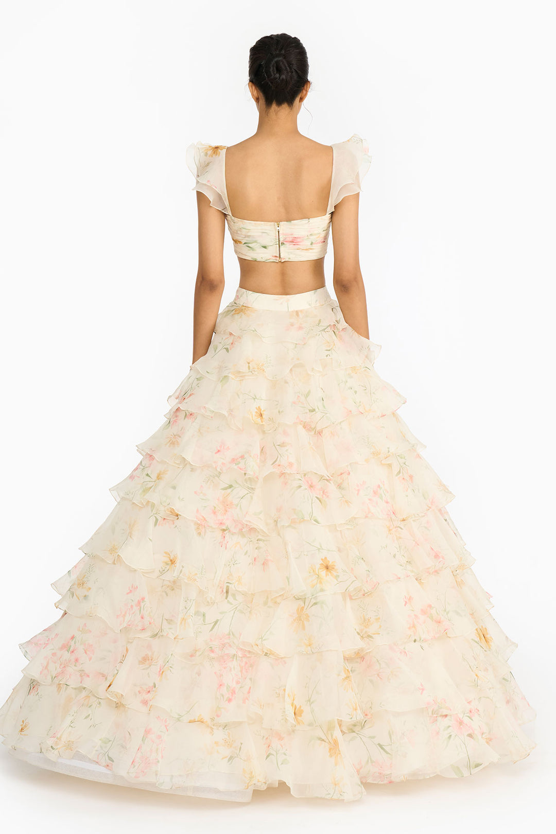 Pink And Yellow Wildflower Lehenga