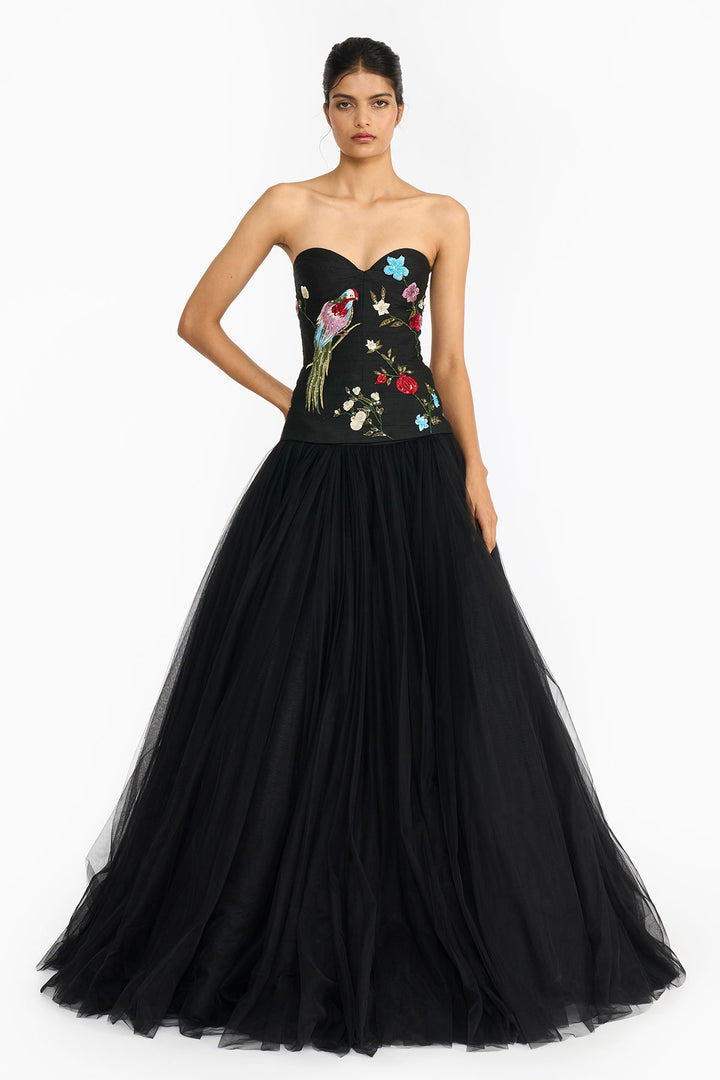 Black Chinoiserie Peplum Top And Skirt