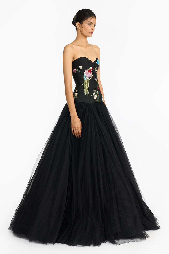 Black Chinoiserie Peplum Top And Skirt