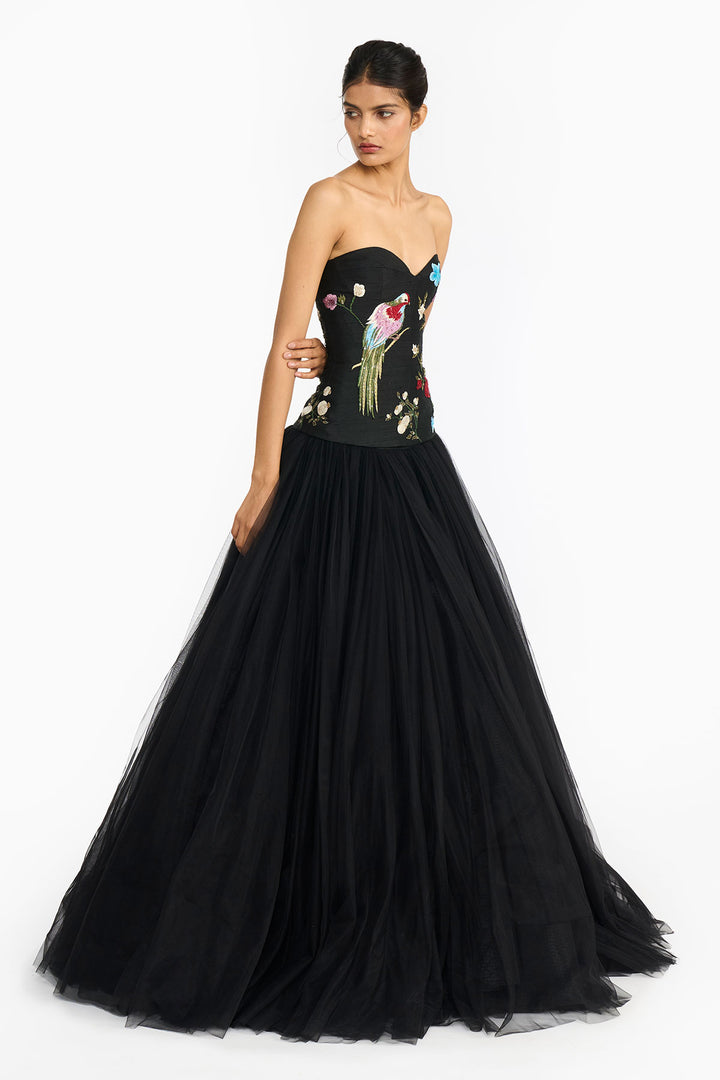 Black Chinoiserie Peplum Top And Skirt