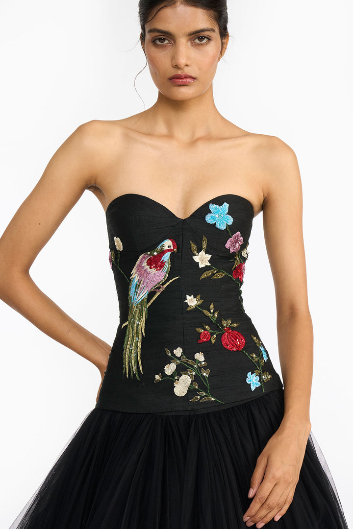 Black Chinoiserie Peplum Top And Skirt