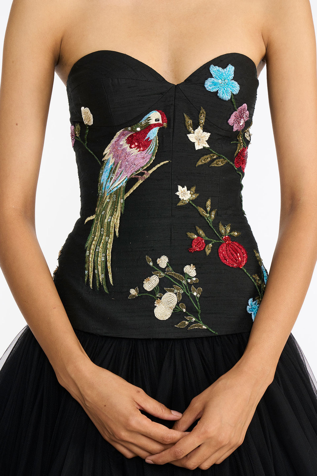 Black Chinoiserie Peplum Top And Skirt