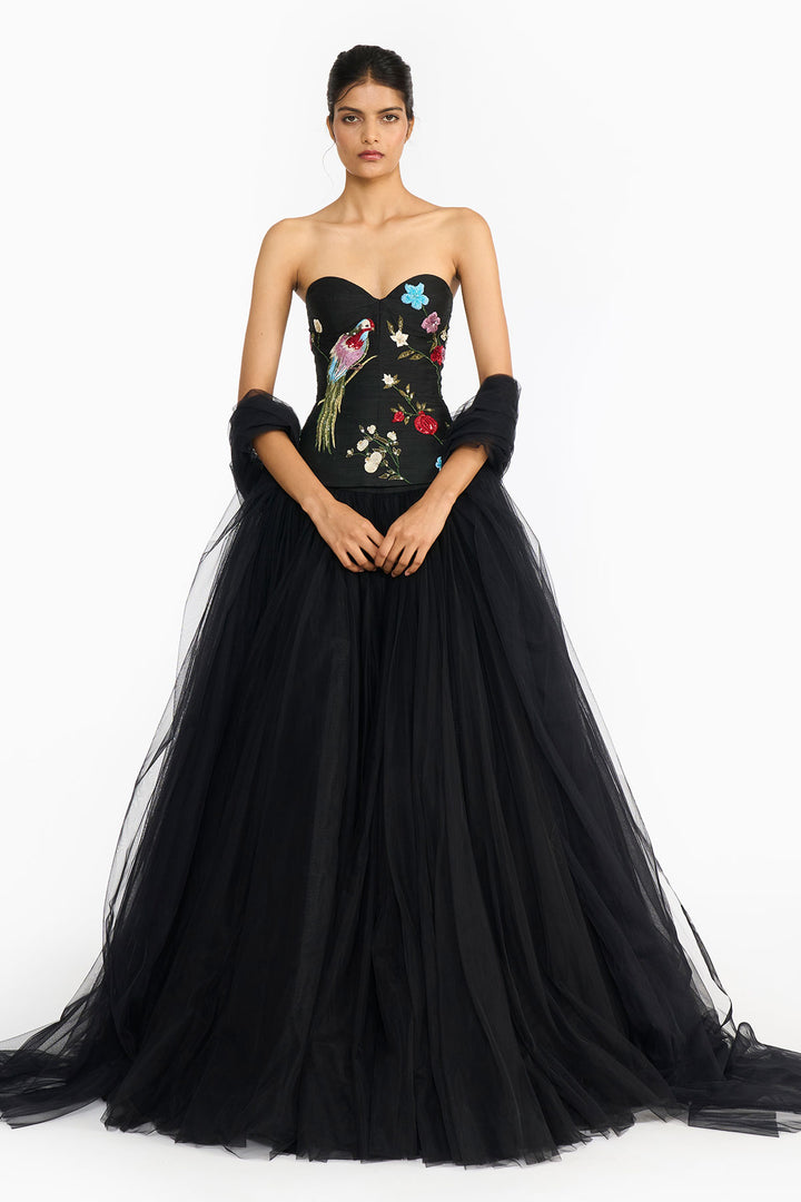 Black Chinoiserie Peplum Top And Skirt