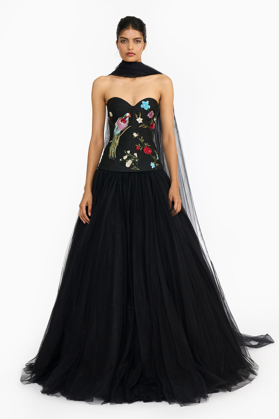 Black Chinoiserie Peplum Top And Skirt