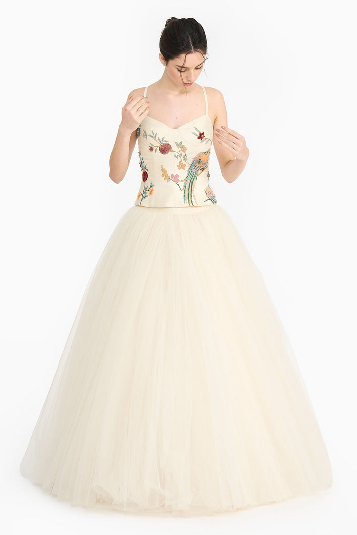 Ivory Chinoiserie Corset  And Skirt