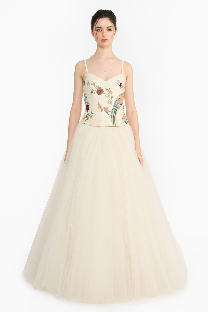 Ivory Chinoiserie Corset  And Skirt