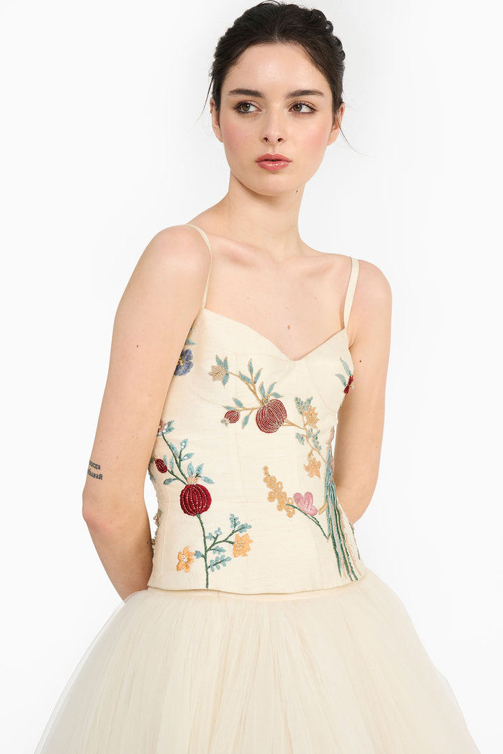 Ivory Chinoiserie Corset  And Skirt