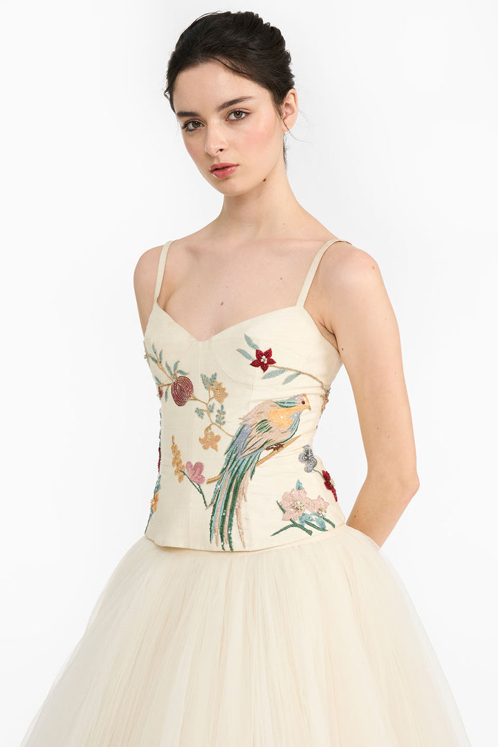 Ivory Chinoiserie Corset  And Skirt