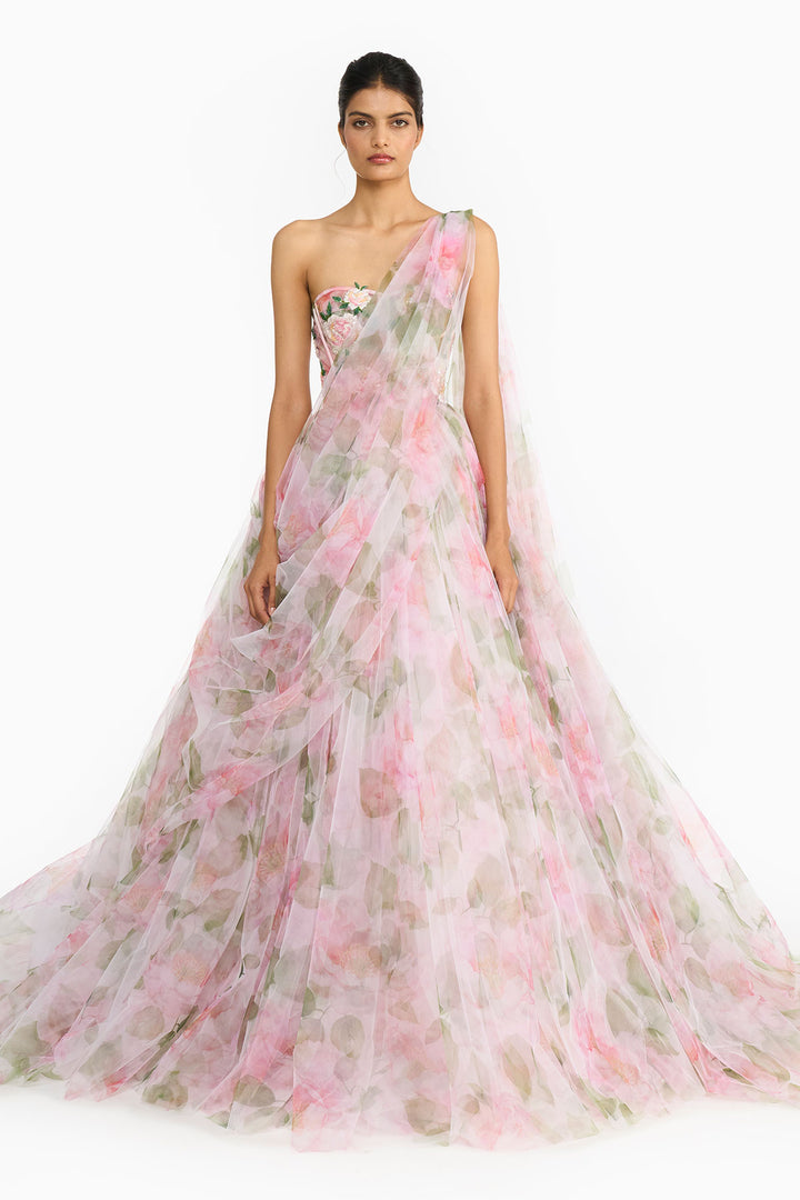 Pink Indian Rose Corset  Lehenga Saree