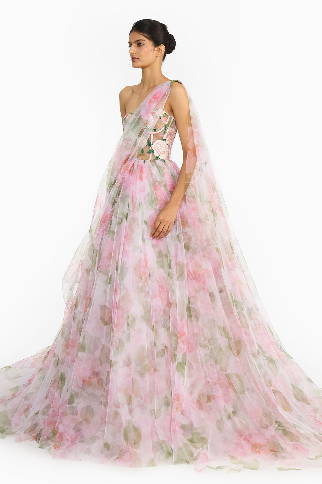 Pink Indian Rose Corset  Lehenga Saree