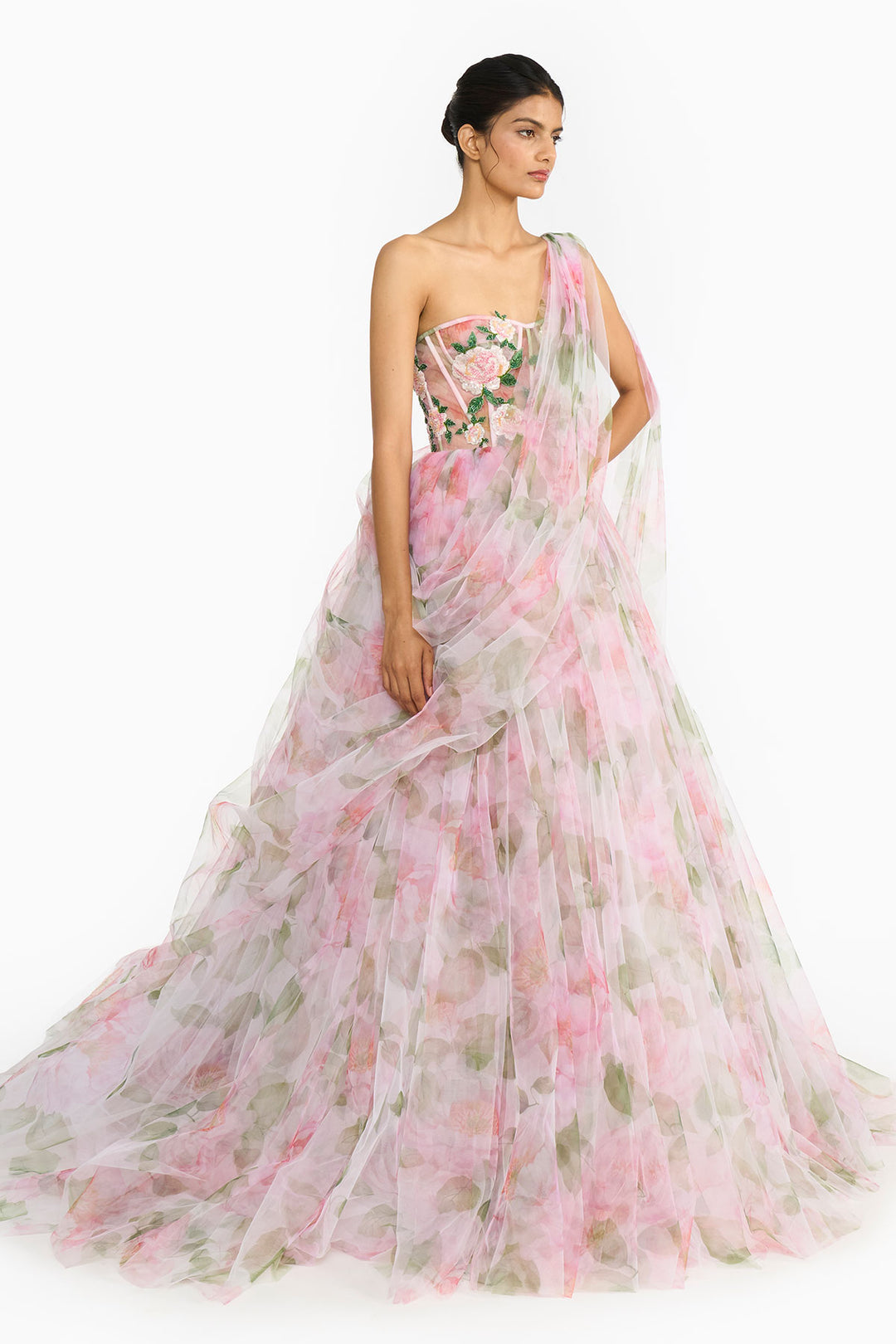 Pink Indian Rose Corset  Lehenga Saree