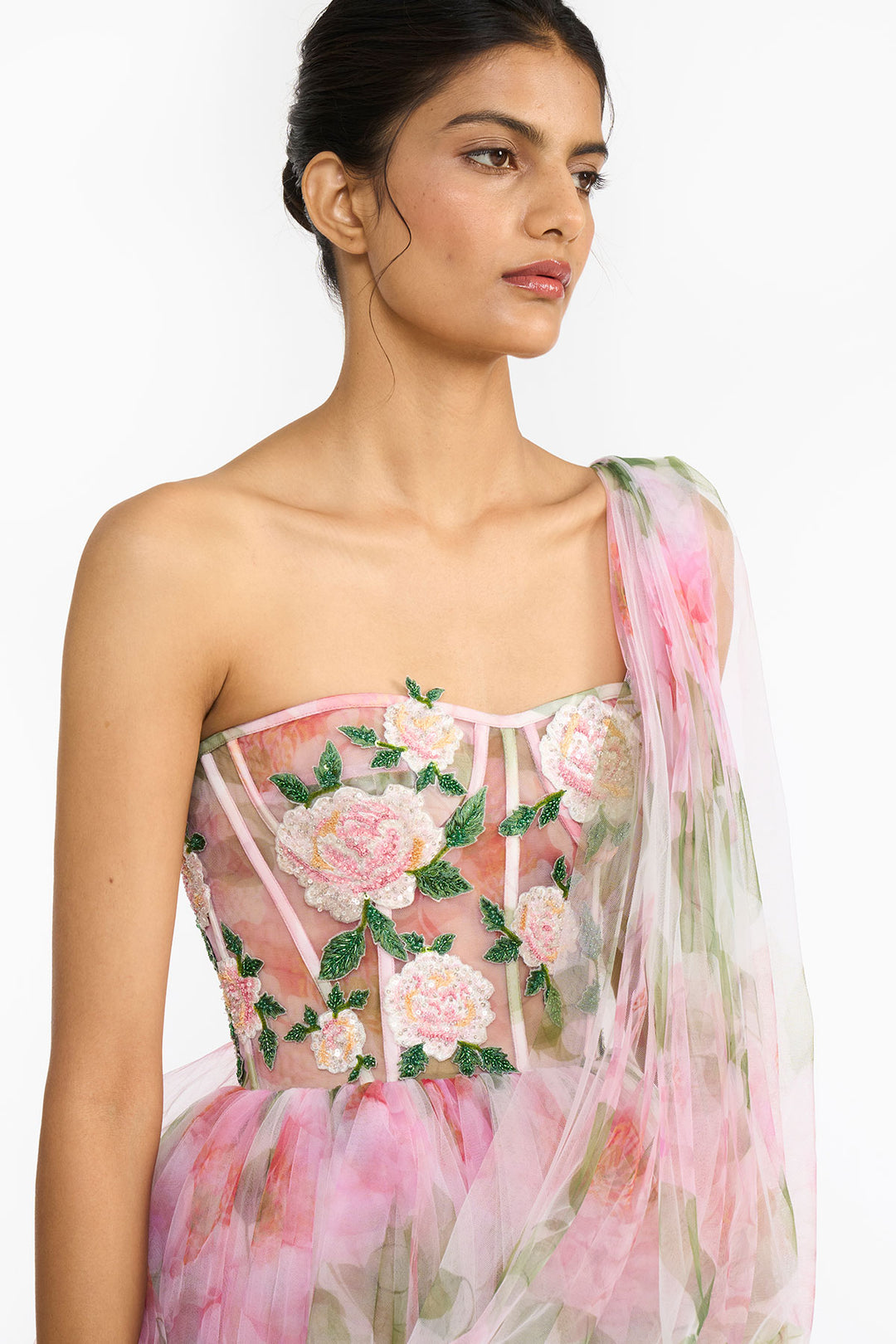 Pink Indian Rose Corset  Lehenga Saree