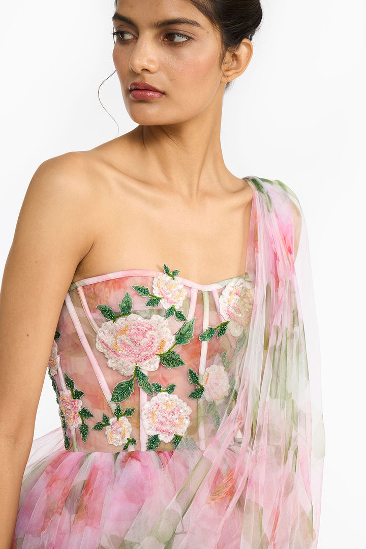 Pink Indian Rose Corset  Lehenga Saree