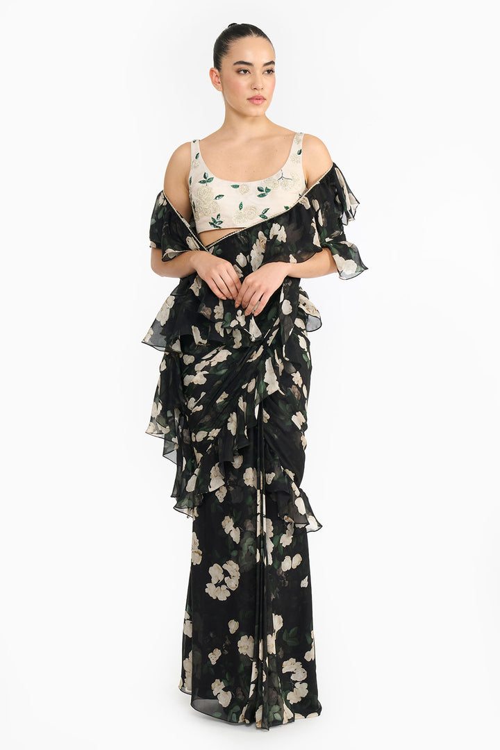 Ivory Rose Creeper Saree   With Blouse A