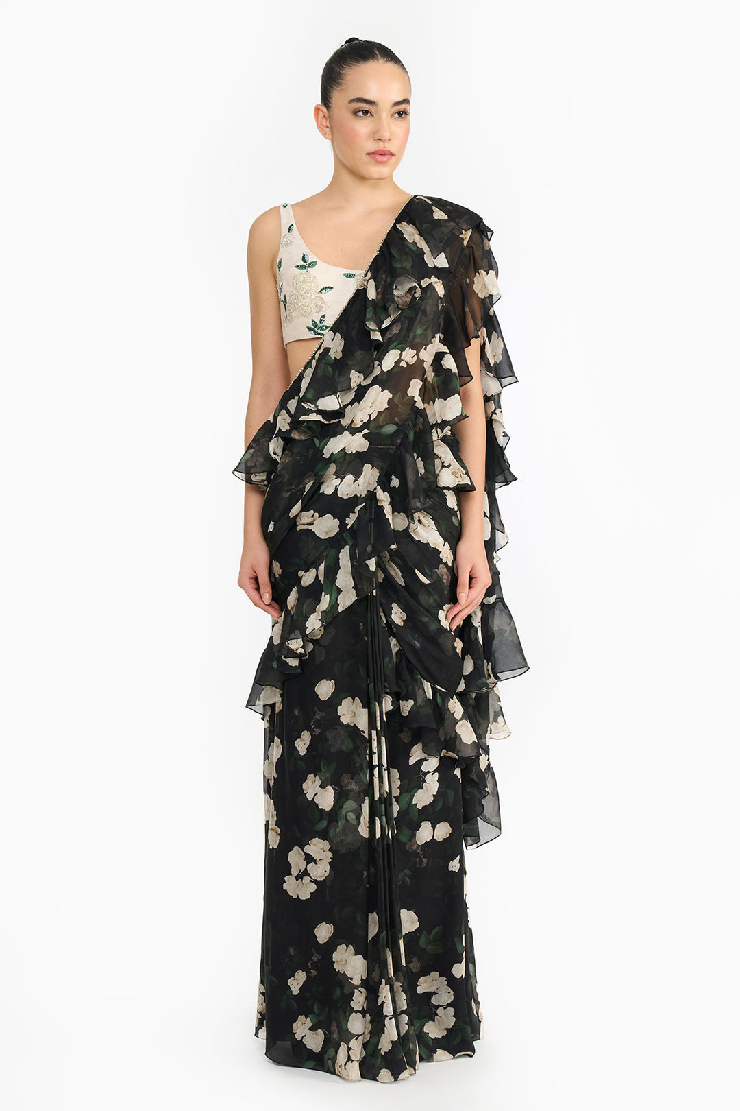 Ivory Rose Creeper Saree   With Blouse A