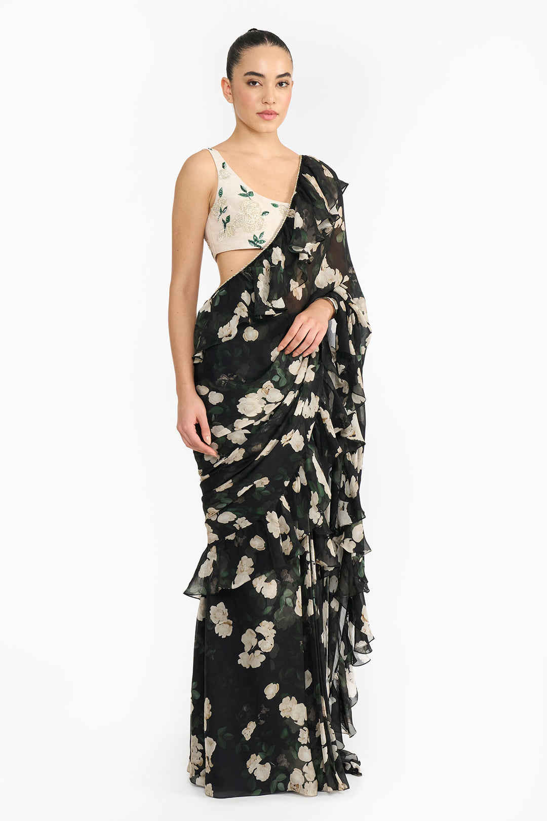 Ivory Rose Creeper Saree   With Blouse A