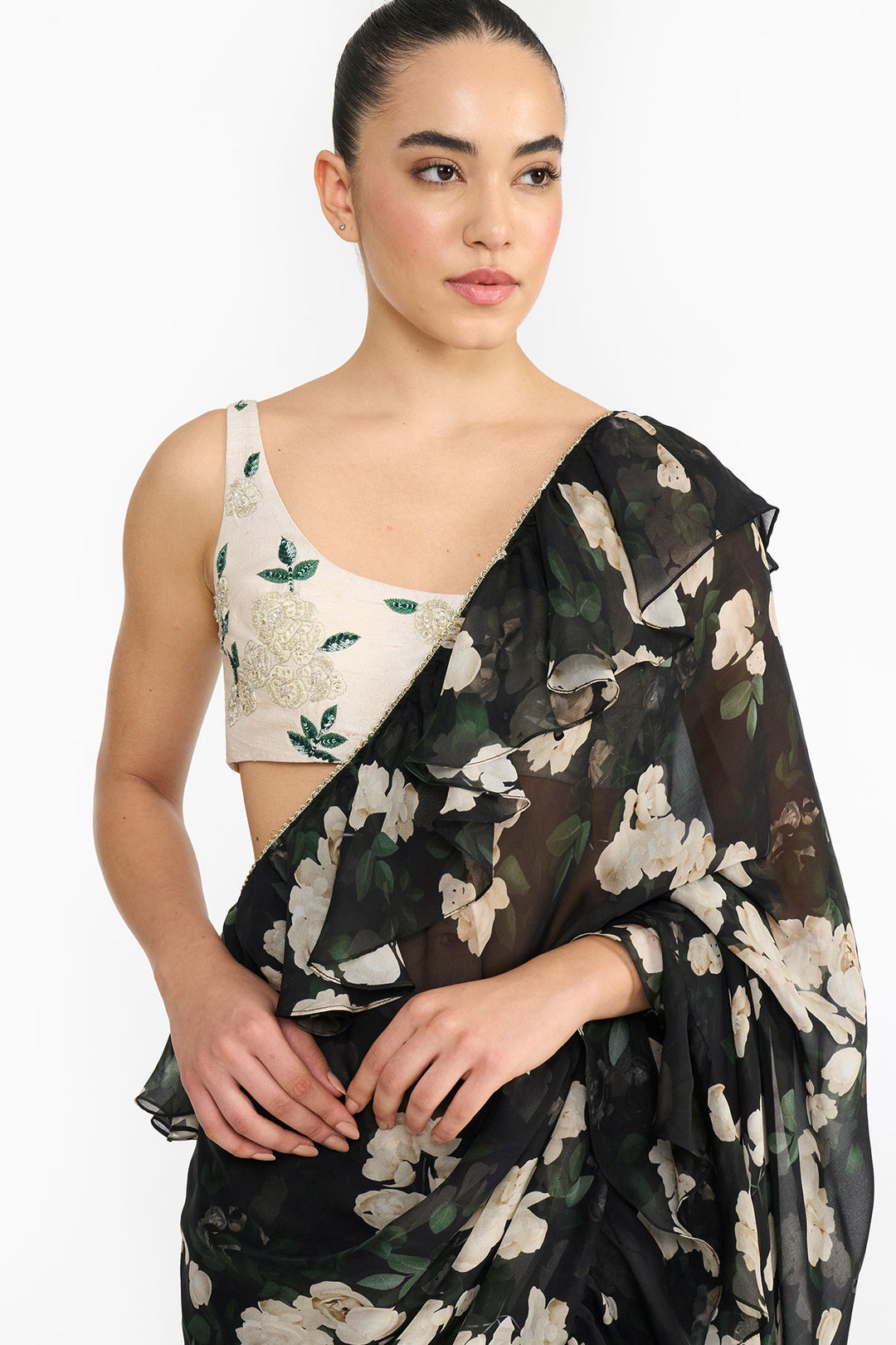 Ivory Rose Creeper Saree   With Blouse A