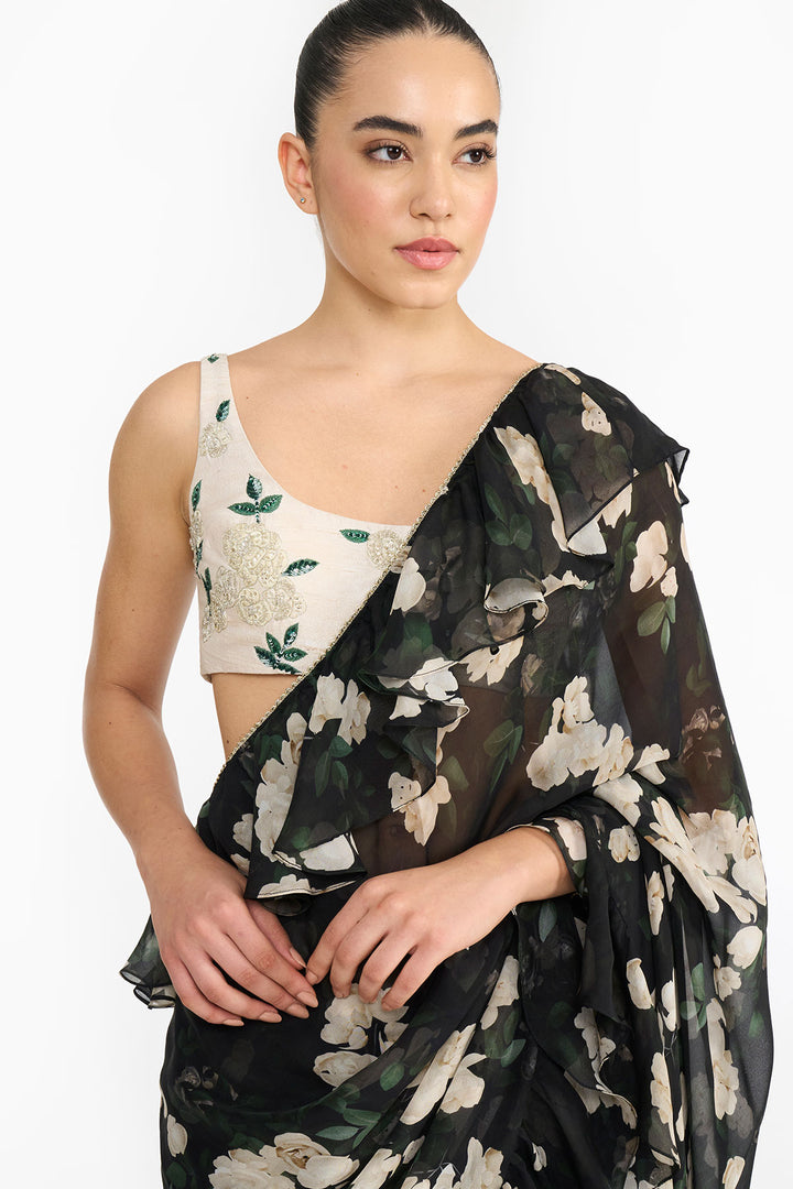 Ivory Rose Creeper Saree   With Blouse A