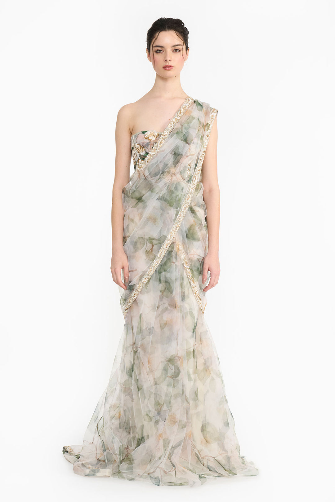 White Indian Rose Corset  Saree