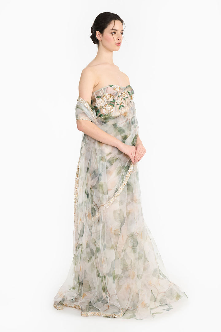 White Indian Rose Corset  Saree