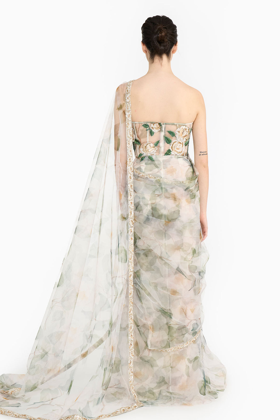 White Indian Rose Corset  Saree