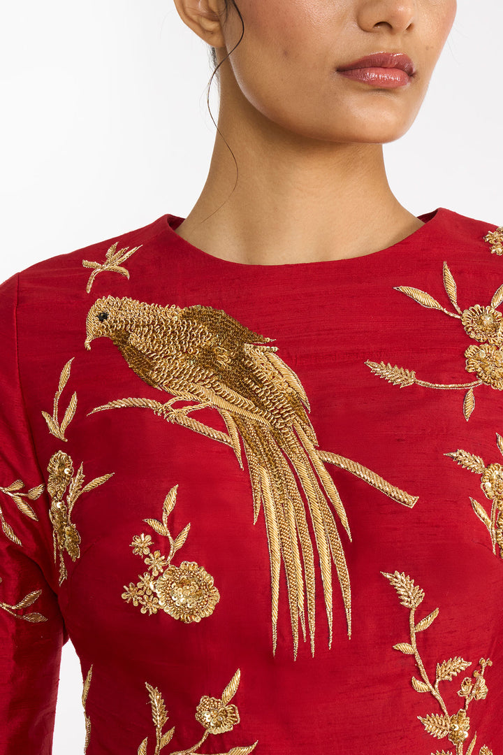 Red Chinoiserie Top  And Skirt